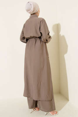 Beli Tünelli Uzun Tunikli İkili Takım Vizon - İkili Takım