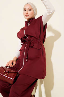 Beli Tünelli Yelekli Scuba İkili Takım Bordo 