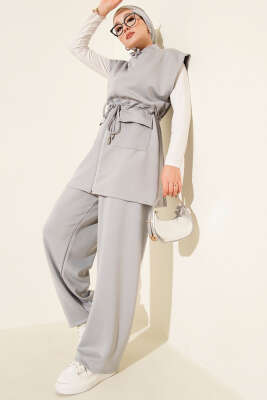 Beli Tünelli Yelekli Scuba İkili Takım Gri