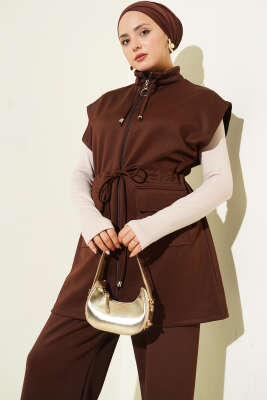 Beli Tünelli Yelekli Scuba İkili Takım Kahve - İkili Takım