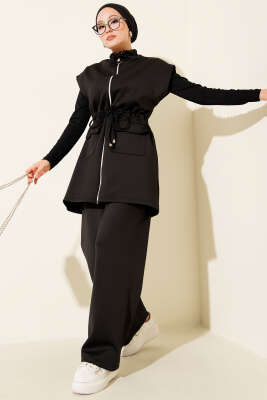 Beli Tünelli Yelekli Scuba İkili Takım Siyah