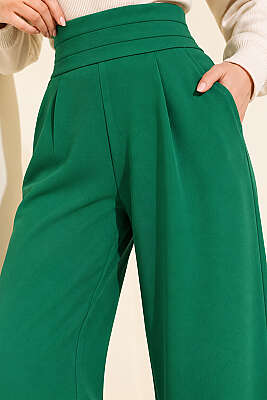 Beli Üç Katlı Bol Paça Pantolon Yeşil - Pantolon
