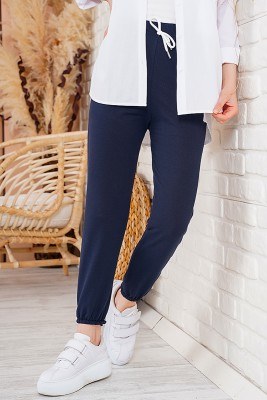 Beli ve Paçası Lastikli Lacivert Pantolon - Pantolon