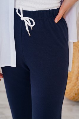 Beli ve Paçası Lastikli Lacivert Pantolon - Pantolon