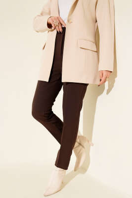 Beli Yarım Lastikli Kumaş Pantolon Kahve - ZAZA