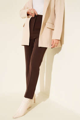 Beli Yarım Lastikli Kumaş Pantolon Kahve - Pantolon