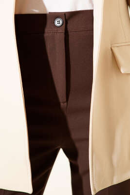 Beli Yarım Lastikli Kumaş Pantolon Kahve - Pantolon