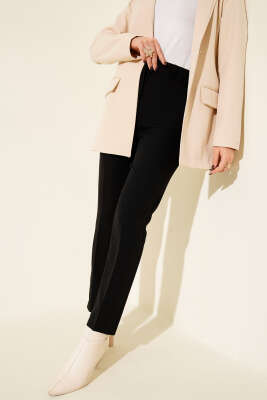 Beli Yarım Lastikli Kumaş Pantolon Siyah - ZAZA