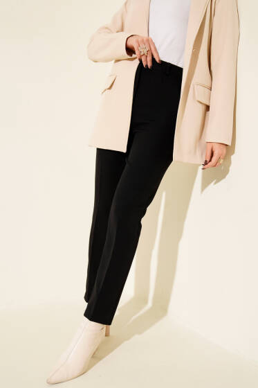 Beli Yarım Lastikli Kumaş Pantolon Siyah - Pantolon