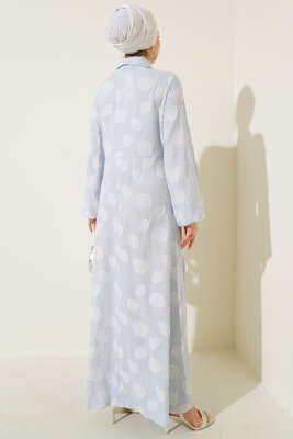 Benekli Yarım Düğmeli Elbise Bebe Mavi - Tesettür Elbise