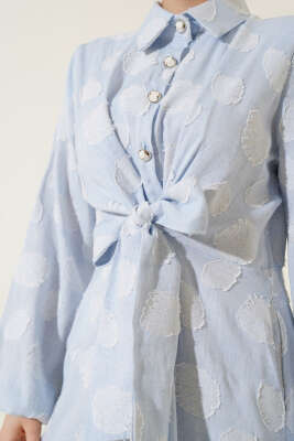 Benekli Yarım Düğmeli Elbise Bebe Mavi - Tesettür Elbise