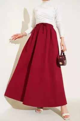 Yandan Cepli Basic Etek Bordo - Uzun Etek