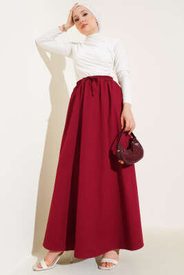 Yandan Cepli Basic Etek Bordo - Uzun Etek