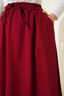 Yandan Cepli Basic Etek Bordo - Uzun Etek