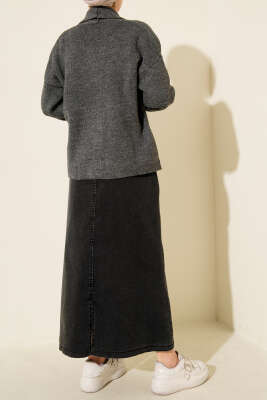 Beş Düğmeli Kot Etek Füme - Etek