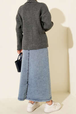 Beş Düğmeli Kot Etek Kot Mavi - Etek