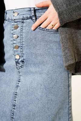 Beş Düğmeli Kot Etek Kot Mavi - Etek