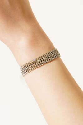 Beş Sıralı Tam Tur Zirkon Taşlı Su Yolu Bileklik Gold - DEMİR BİJUTERİ