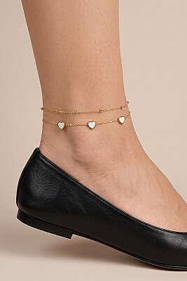 Beyaz Kalp Detaylı Halhal Gold 