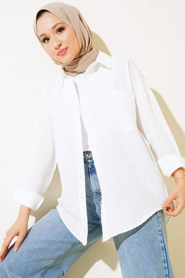 Bigdart Tek Cepli Keten Gömlek Ekru - Gömlek