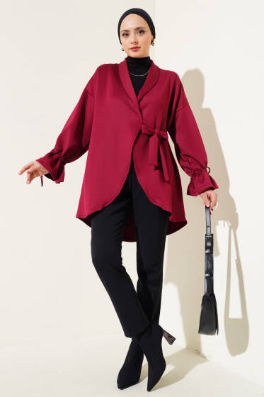 Bileği Bağlamalı Scuba Ceket Bordo - Ceket