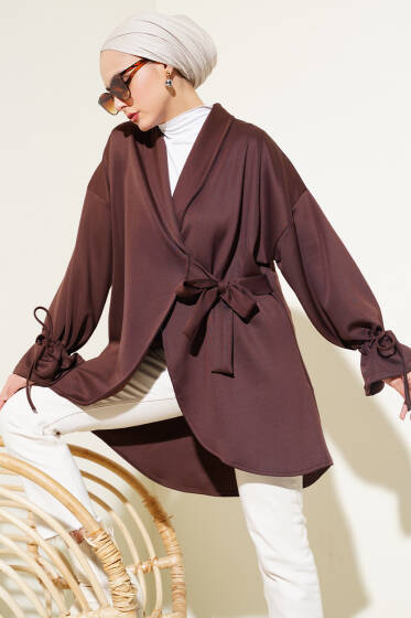 Bileği Bağlamalı Scuba Ceket Kahve - Ceket
