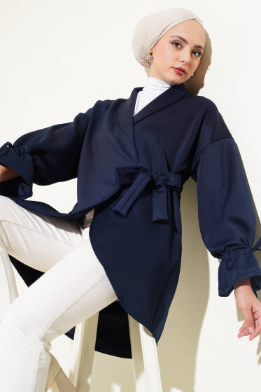Bileği Bağlamalı Scuba Ceket Lacivert - Ceket