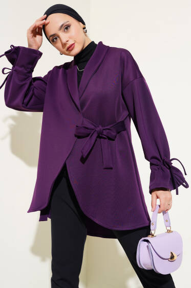Bileği Bağlamalı Scuba Ceket Mor - Ceket