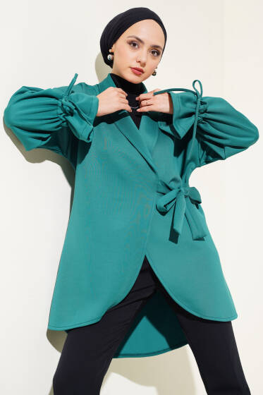 Bileği Bağlamalı Scuba Ceket Yeşil - Ceket