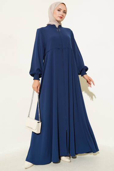 Bileği Gipeli Omuz Vatkalı Büyük Beden Ferace Indıgo - Ferace