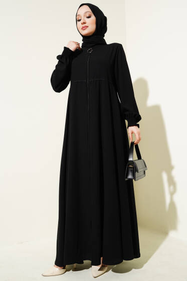 Bileği Gipeli Omuz Vatkalı Büyük Beden Ferace Siyah - Ferace