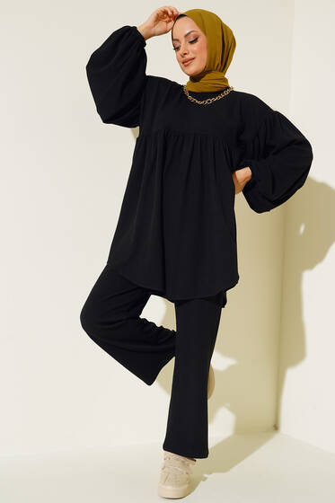 Bileği Lastikli Fitilli İkili Takım Siyah - İKİLİ TAKIM