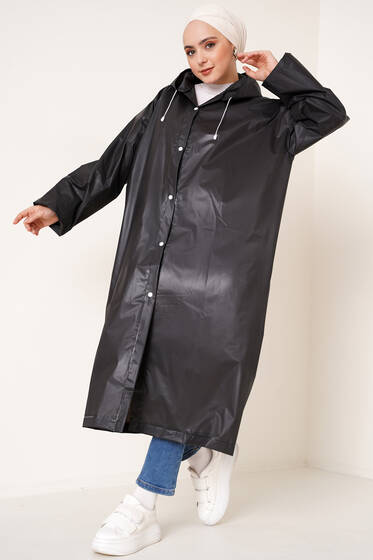 Bileği Lastikli Yağmurluk Siyah - Kadın Yağmurluk