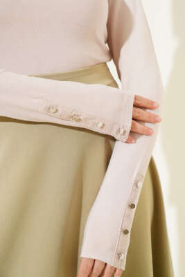 Bileği Metal Düğmeli Body Bej - Yılın Fırsatı