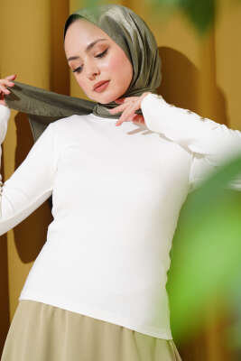 Bileği Metal Düğmeli Body Ekru - Yılın Fırsatı