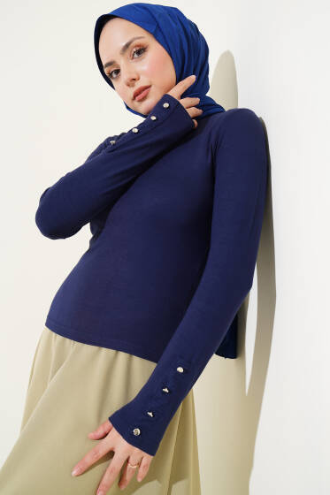 Bileği Metal Düğmeli Body Lacivert - Yılın Fırsatı