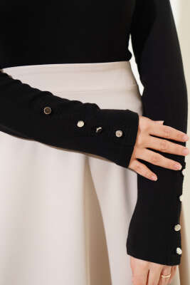 Bileği Metal Düğmeli Body Siyah - Yılın Fırsatı