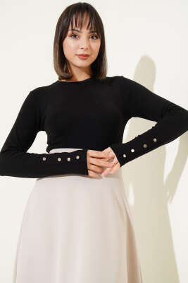 Bileği Metal Düğmeli Body Siyah - Yılın Fırsatı