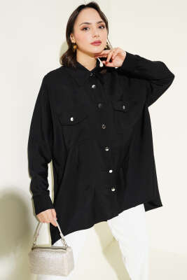 Bileği Ribanalı Oversize Gömlek Siyah - 700-1000 TL Ürünler