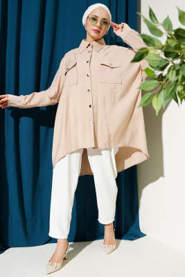 Bileği Ribanalı Oversize Gömlek Taş - 700-1000 TL Ürünler