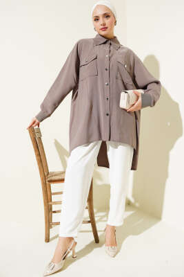 Bileği Ribanalı Oversize Gömlek Vizon - 700-1000 TL Ürünler