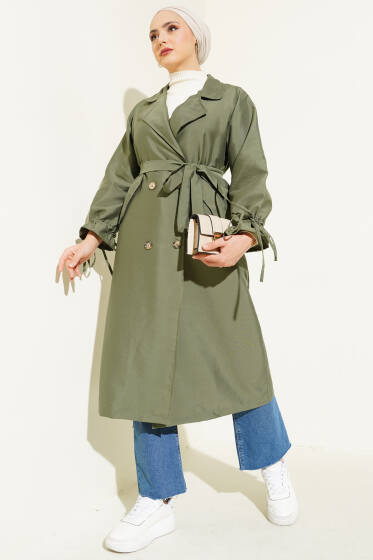 Bileği Tünelli Bağcıklı Trençkot Haki - Trençkot