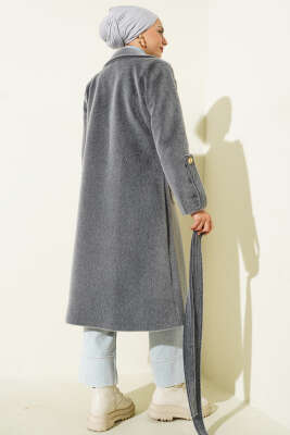 Bilek Apoletli Kuşaklı Tay Tüyü Kaban Füme - Kaban