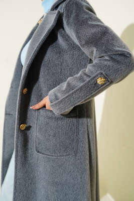 Bilek Apoletli Kuşaklı Tay Tüyü Kaban Füme - Kaban