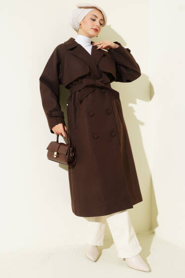 Bilek Apoletli Parçalı Kaşe Kaban Acı Kahve - Kaban