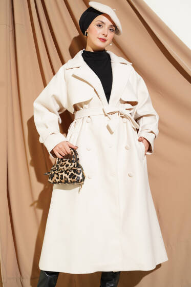 Bilek Apoletli Parçalı Kaşe Kaban Bej - Kaban