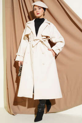 Bilek Apoletli Parçalı Kaşe Kaban Bej - Kaban