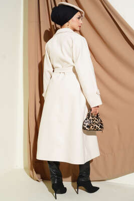 Bilek Apoletli Parçalı Kaşe Kaban Bej - Kaban