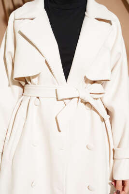 Bilek Apoletli Parçalı Kaşe Kaban Bej - Kaban