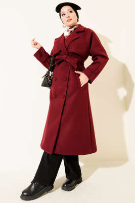 Bilek Apoletli Parçalı Kaşe Kaban Bordo - Kaban